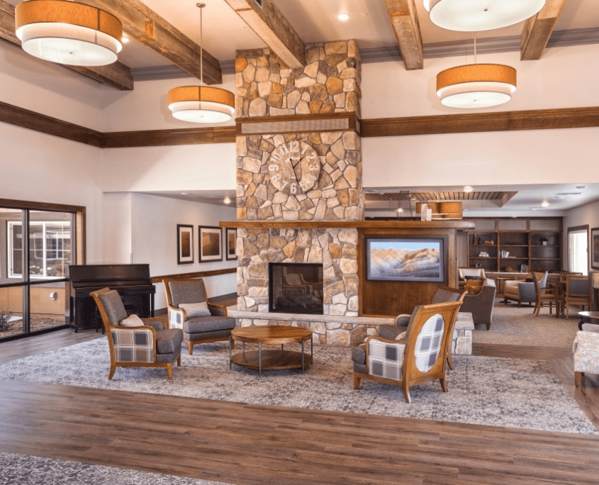 Lobby with Interior Fireplace